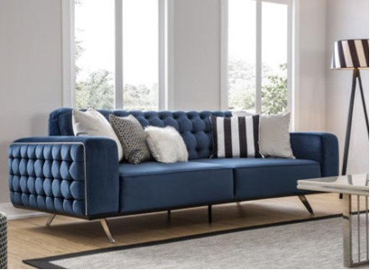Classic Chesterfield Three Seater Furniture Sofa Luxury Couches Blue 3 Seat Sofas